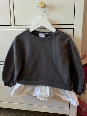 Zara Grey Layered Sweatshirt & Button Shirt 3-4 Years